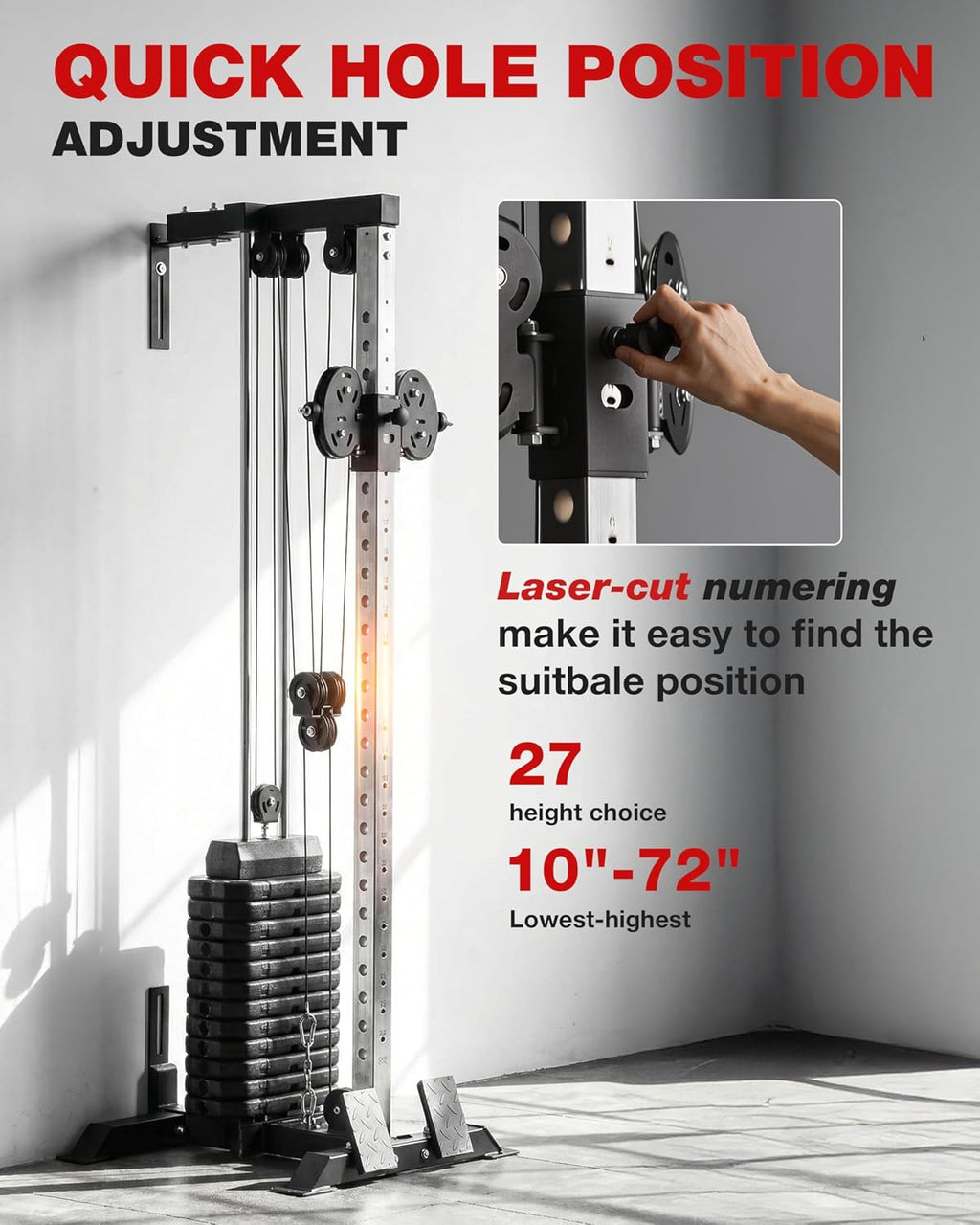 Mikolo Wall Mount Cable Station, Cable Crossover Machine with Dual Pulley System and 18 Adjustable Positions for Home Gym Fitness Equipment
