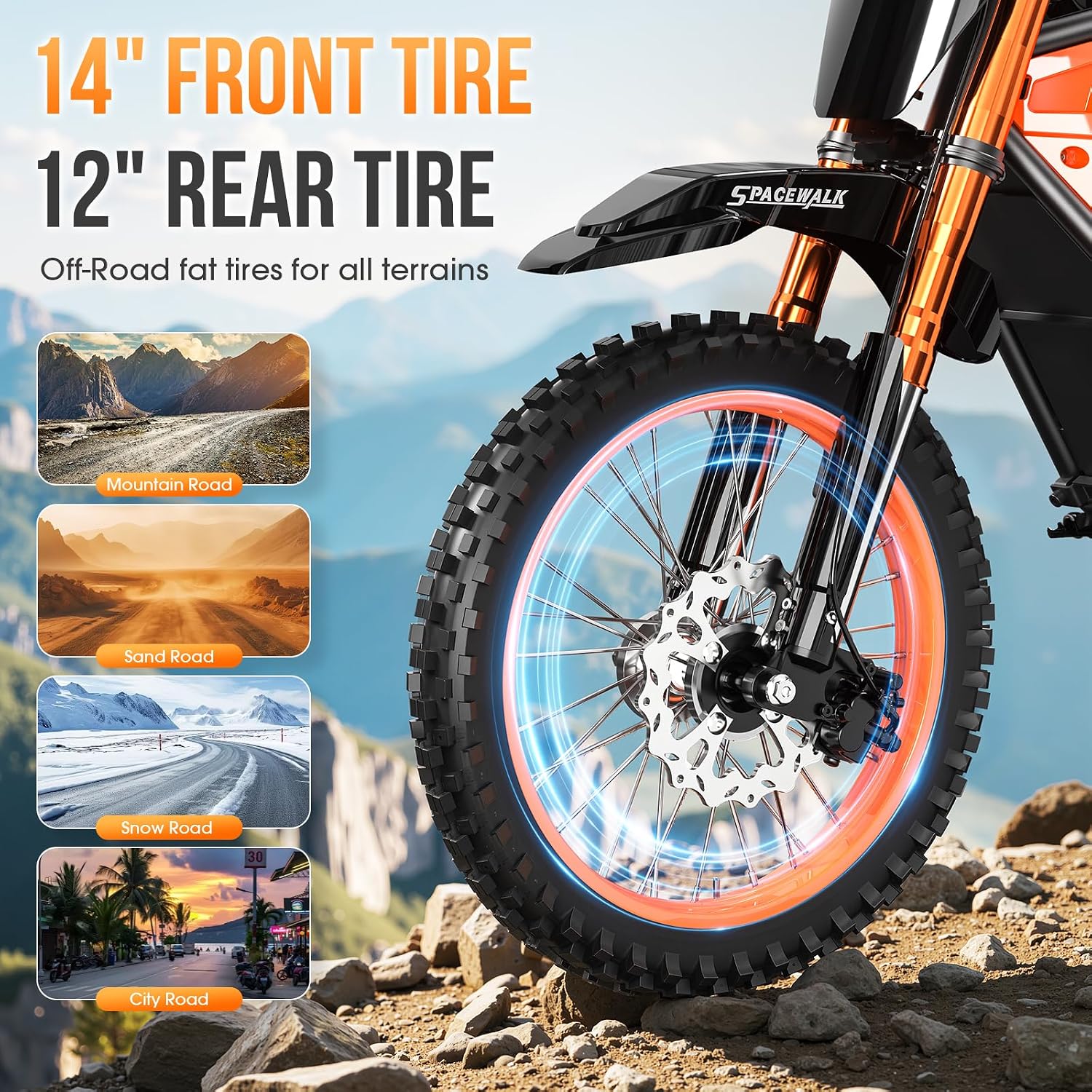 Spacewalk Electric Bike M6 / M7 for Teens/Adults,16' / 20' Ebike,1500W Peak Motor,21.7mph / 27.9mph,48V 15Ah Removable Battery,4X Suspension,50 Miles Pure Electric,70 Miles PAS