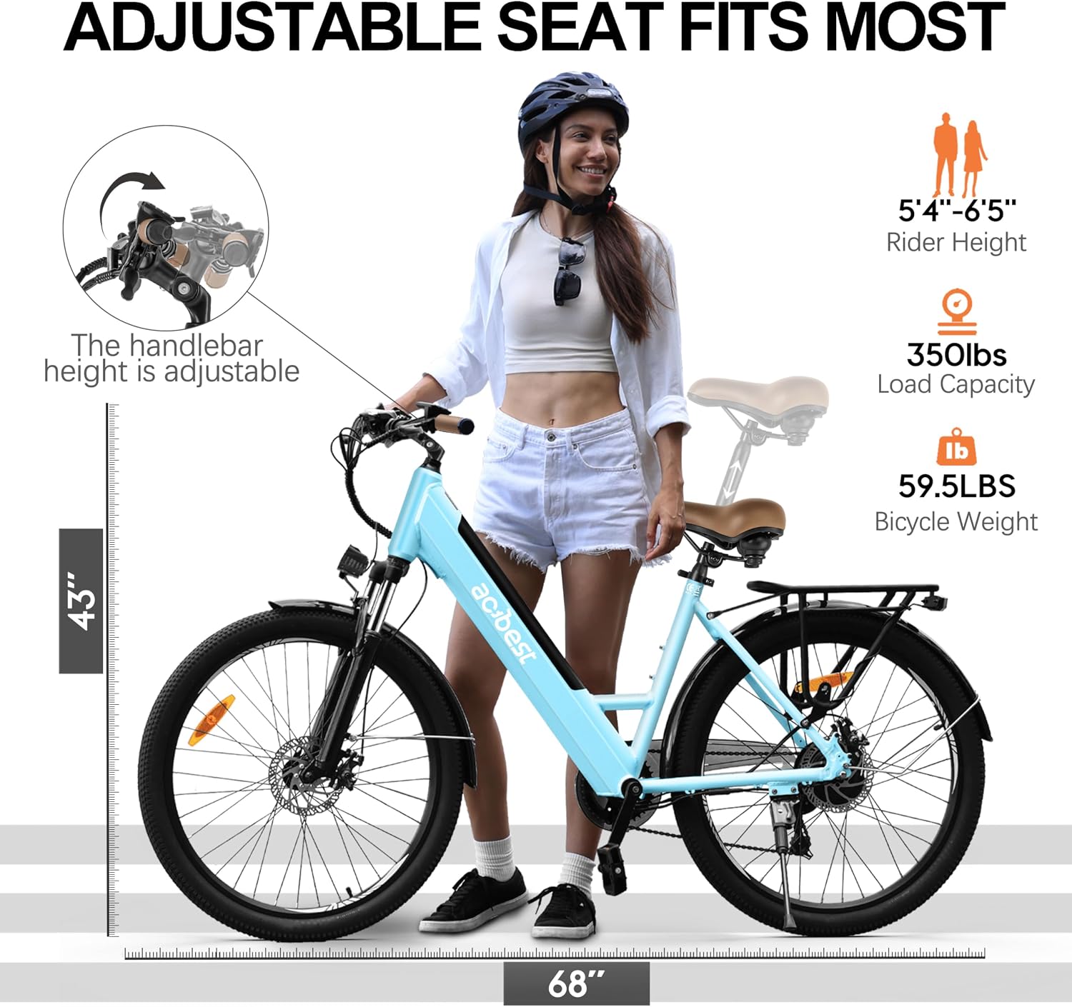 ACTBEST Core Electric Bike for Adults - 468Wh Removable Battery, 26 inch Step Thru Electric Bicycle, Peak 750W Brushless Motor Cityrun Ebike, with 7 Speed, Up to 50 Miles