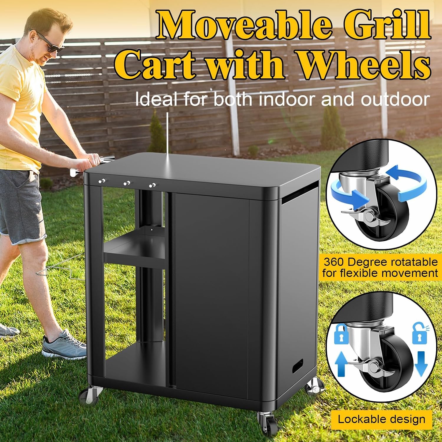 Outdoor Grill Table Cart 57'x24'x35', Outdoor Kitchen Island with Storage & Large Tabletop for Blackstone Griddle, Ooni Pizza Oven, Ninja Woodfire Grill, BBQ Station, Dining Cart, Rolling BBQ Table