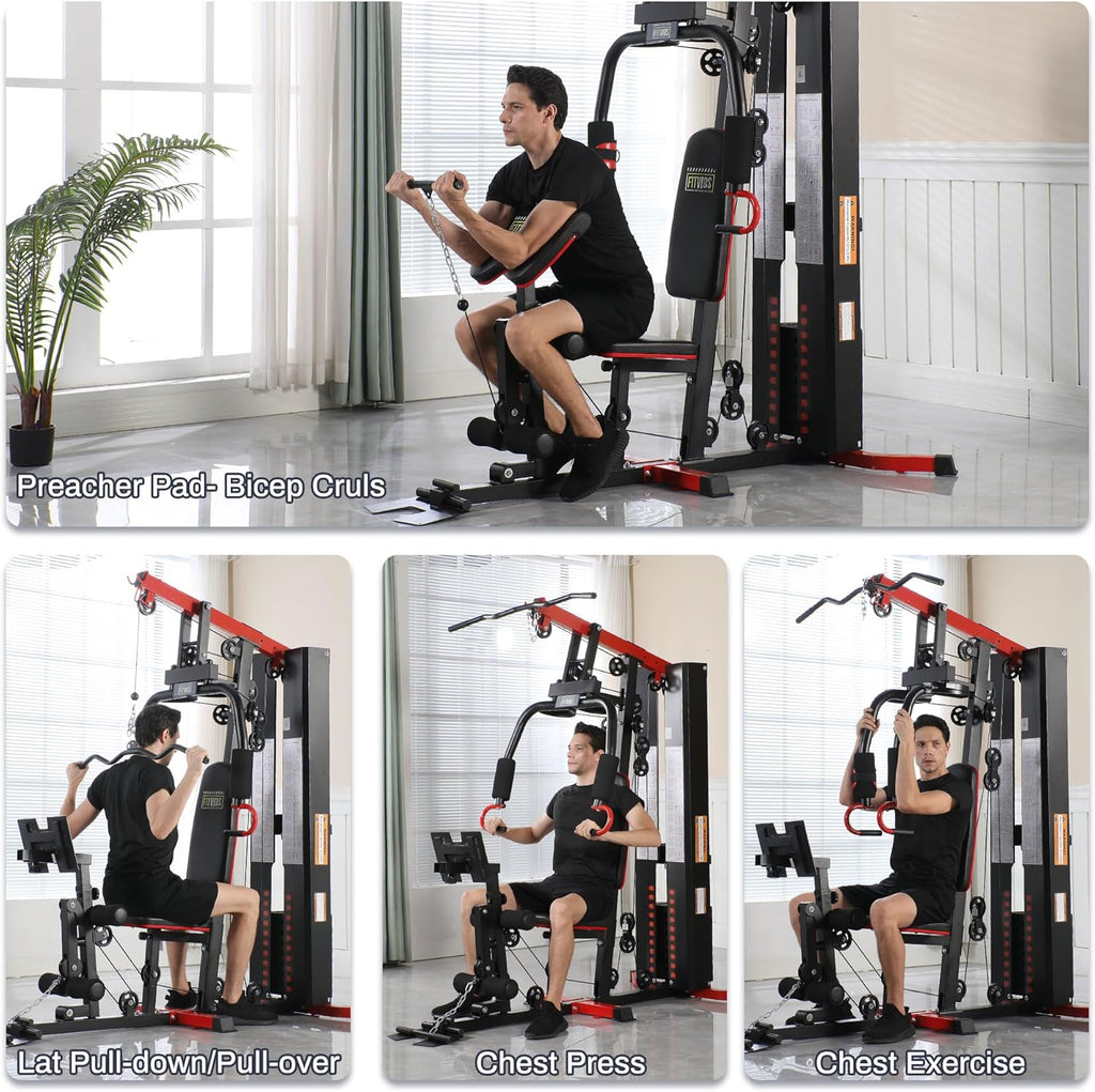 Fitvids Multifunctional Home Gym Equipment with 160 lbs Weight Stack, Full Body Workout Weight Machine, Strength Training Exercise Equipment with Pulley System & Leg Press, All-in-One Workout Station