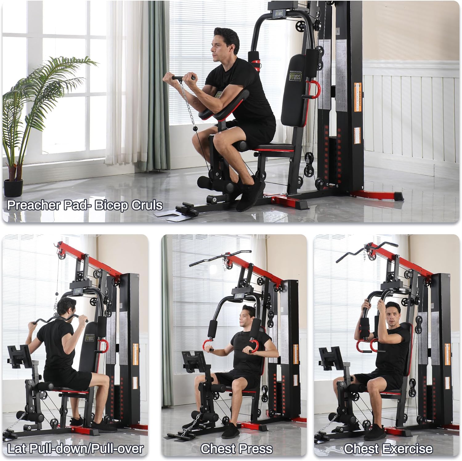Fitvids Multifunctional Home Gym Equipment with 160 lbs Weight Stack, Full Body Workout Weight Machine, Strength Training Exercise Equipment with Pulley System & Leg Press, All-in-One Workout Station