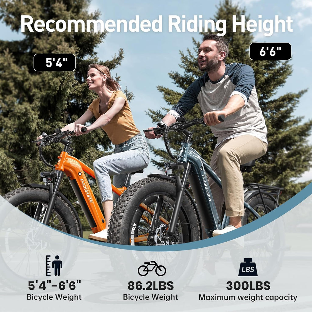 PUCKIPUPPY Electric Bike for Adults with 960W(Peak), 26' Fat Tire Electric Mountain Bike, 48V 15AH Removable Battery Ebike, 28MPH Aluminum Frame E Bike with Rear Storage Shelf