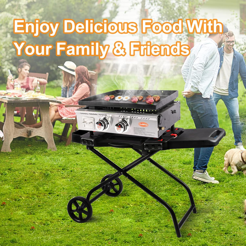 Hisencn Grill Stand for Weber Q1200, Q1000, Q2200, Q2400 Portable Grill Cart for Blackstone 17'& 22' Table Top Griddles, Outdoor BBQ Stand for Weber Q Series Gas Grills, for Travel and Camping