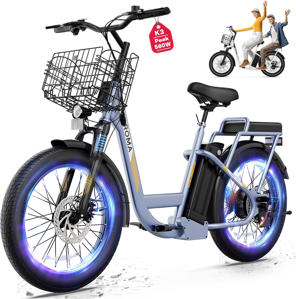 Caroma Peak 1200W/800W/500W/ Electric Scooter with Seat, 20' Off-Road Tires, 15/25/30Miles Range, 20MPH Top Speed, Adjustable Electric Scooter for Adults with Basket, Adults Ebike for Commuting
