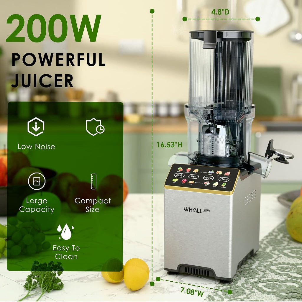 Cold Press Juicer, Touchscreen Juicer Machines with Wide Feed Chute, Stainless Steel Masticating Juicers Easy to Clean, Ergonomic Operational Panel Design, High Juice Yield, Silver