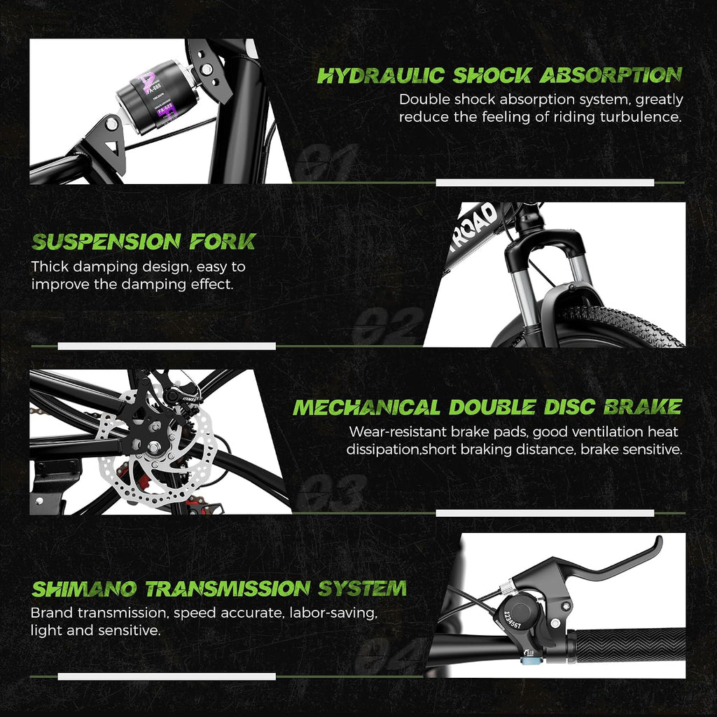 26 Inch Adult Folding Bikes/Mountain Bikes, 21 Speeds Mountain Bicycles with Full Suspension, Dual Disc Brake, High Carbon Steel Frame, Foldable Bike for Men/Women/Teen, HM-Black