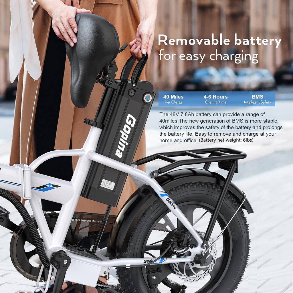 Vivi Gopina Electric Bike, 16' x 3.0 Fat Tire Electric Bike, Peak 500W Step Thru Electric Bicycle, 48V Removable Battery, Up to 40 Miles, LCD Display, 20mph, 7 Speed, SGS Certified to UL2849