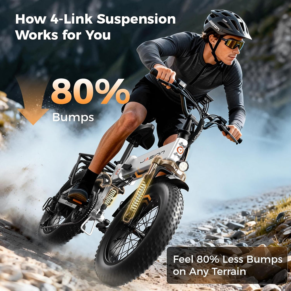 Jasion X Hunter/PRO Electric Bike for Adults,1800W/1400W Peak 20''Fat Tire Foldable Ebike,Folding E Bike Up to 80/70 Miles Range,720/624WH Removable Battery,30 MPH E Bike,Certified by UL2849