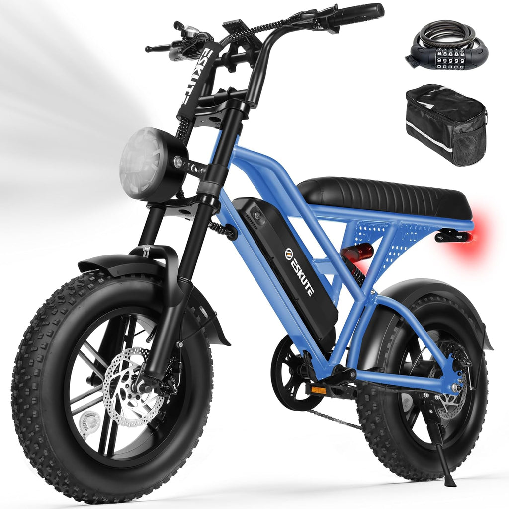 ESKUTE V100 Electric Bike for Adults, Electric Dirt Bike 1500W Peak Motor, All Terrain Dual Suspension E Bike 28MPH Top Speed, Ebike Up to 60 Miles Range, 16' Fat Tire, 48V13Ah Battery, 7-Speed