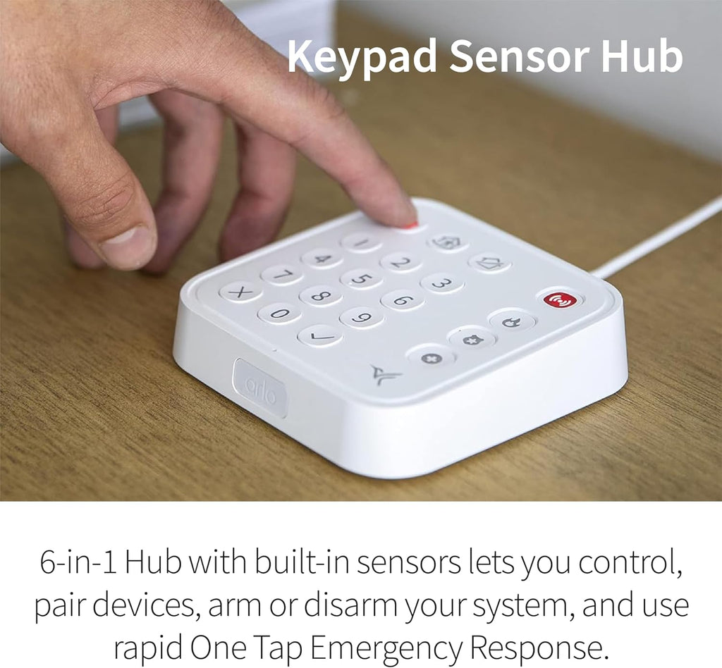 Arlo Home Security System - Wired Keypad Sensor Hub, (2) 8-in-1 Sensors, 24/7 Professional Monitoring- No Contract Required, DIY Installation, Alarm System for Home Security – SS1201, White