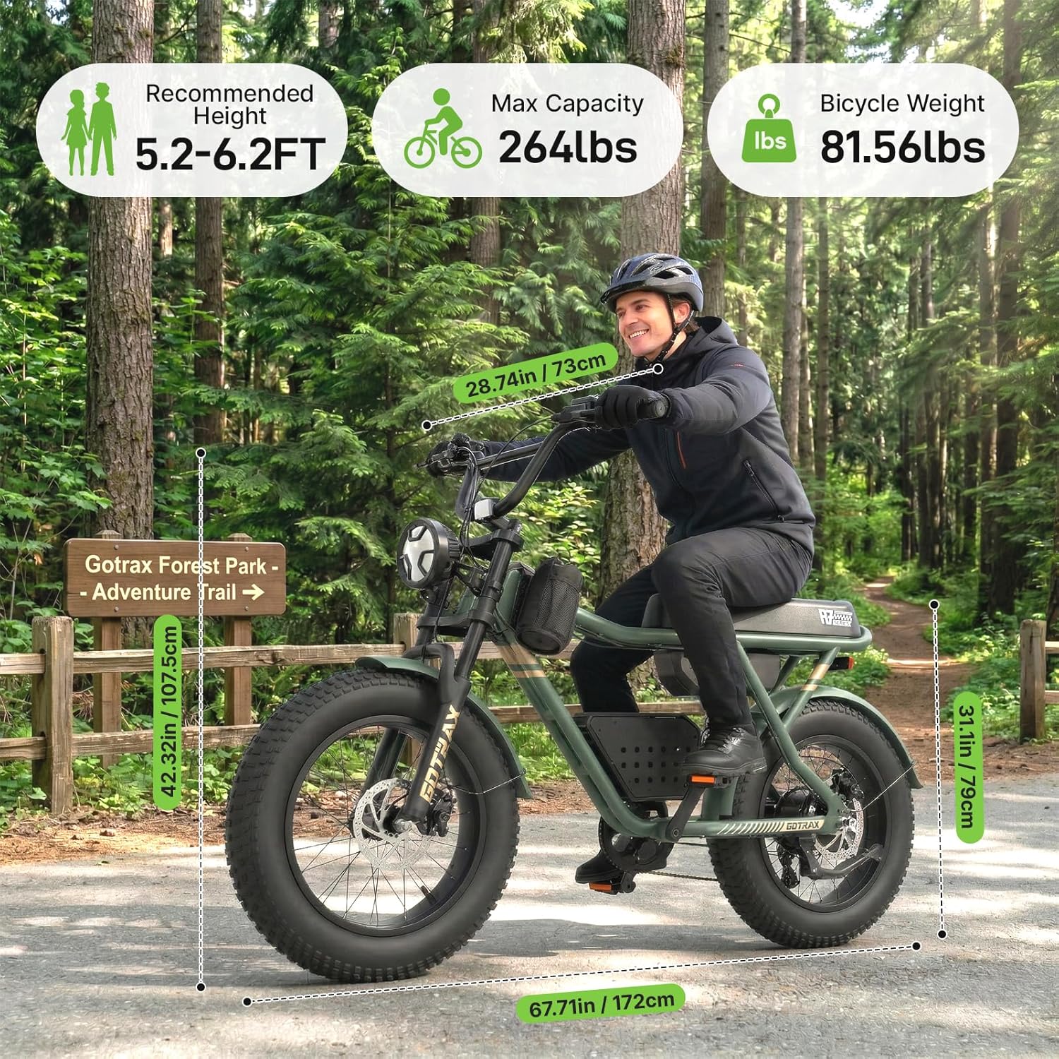 Gotrax R7 Electric Bike for Adults, 750W Motor, 25mph, Max 45-Mile Range, 20' Fat Tire, UL Certified, 48V Removable Battery, Oversized Padded Seat, Basket&Frame Bag, Easy Assembly for City&All-Terrain