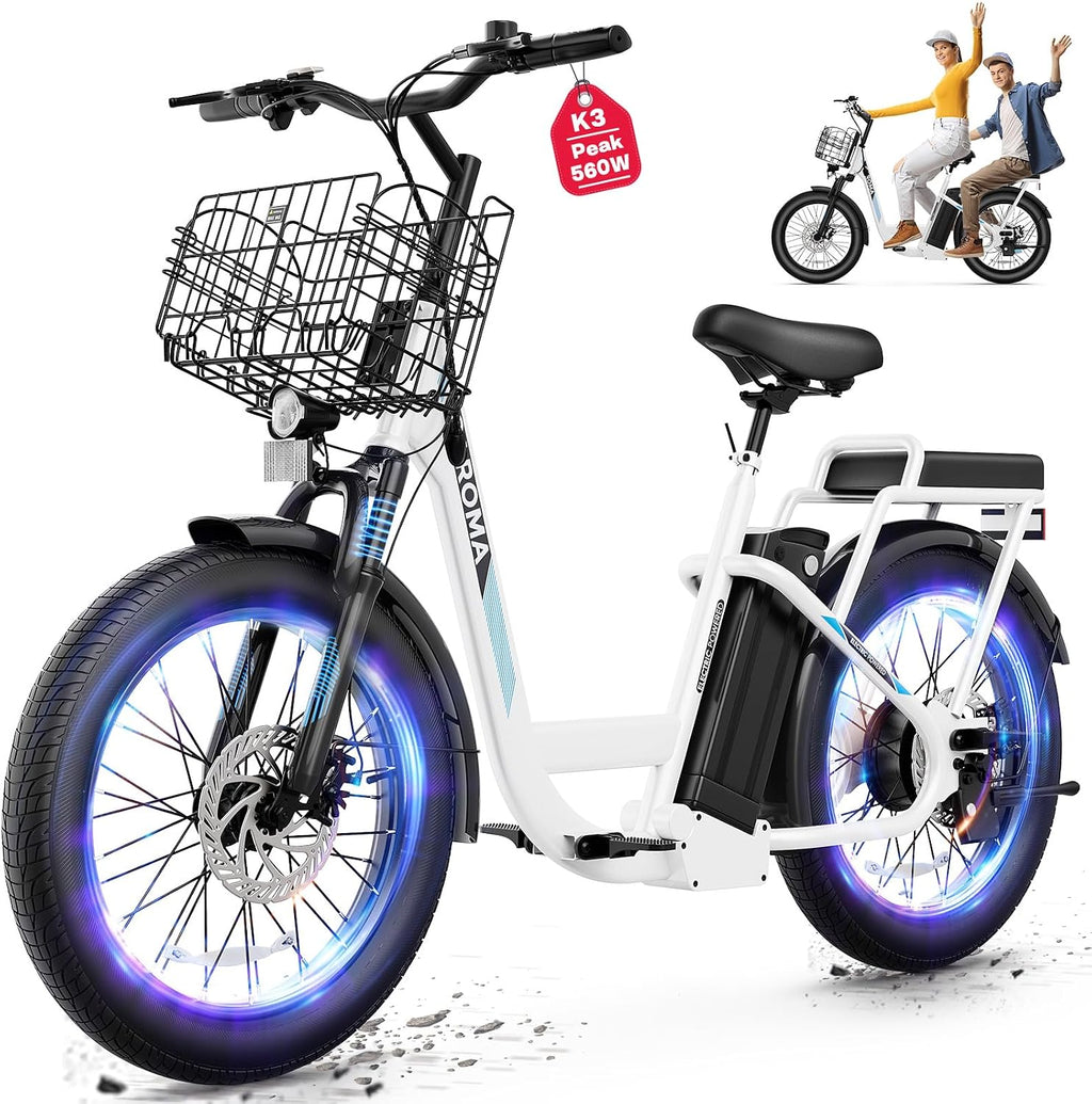 Caroma Peak 1200W/800W/500W/ Electric Scooter with Seat, 20' Off-Road Tires, 15/25/30Miles Range, 20MPH Top Speed, Adjustable Electric Scooter for Adults with Basket, Adults Ebike for Commuting