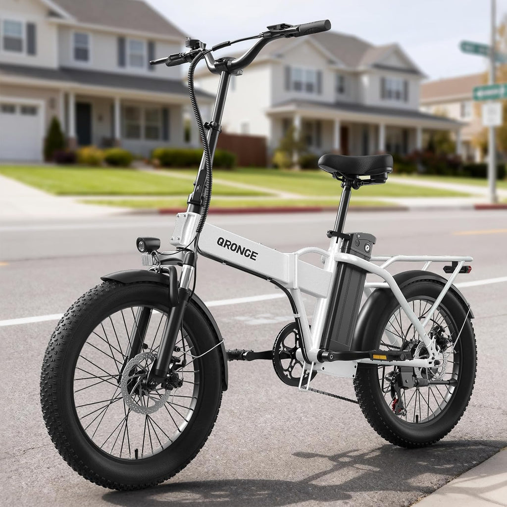 QRONGE Folding Electric Bike, E-Bike Foldable 1000W Peak, 48V 13.5AH Removable Battery Ebike, 20' Fat Tire, 70 Max Miles Range, 28maxMPH, Electric Bike for Adults, Adult Electric Bicycles for Commute