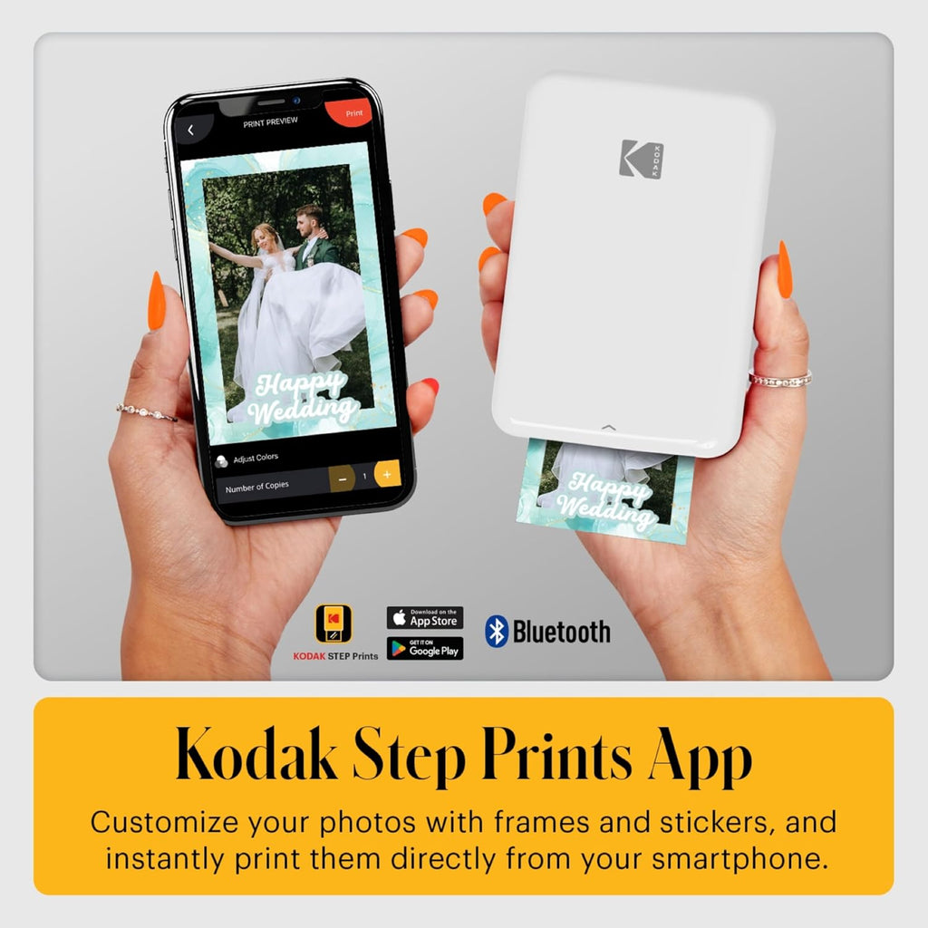 KODAK Step Printer Wireless Mobile Photo Printer with Zink Zero Ink Technology & Kodak App for iOS & Android (White) Gift Bundle