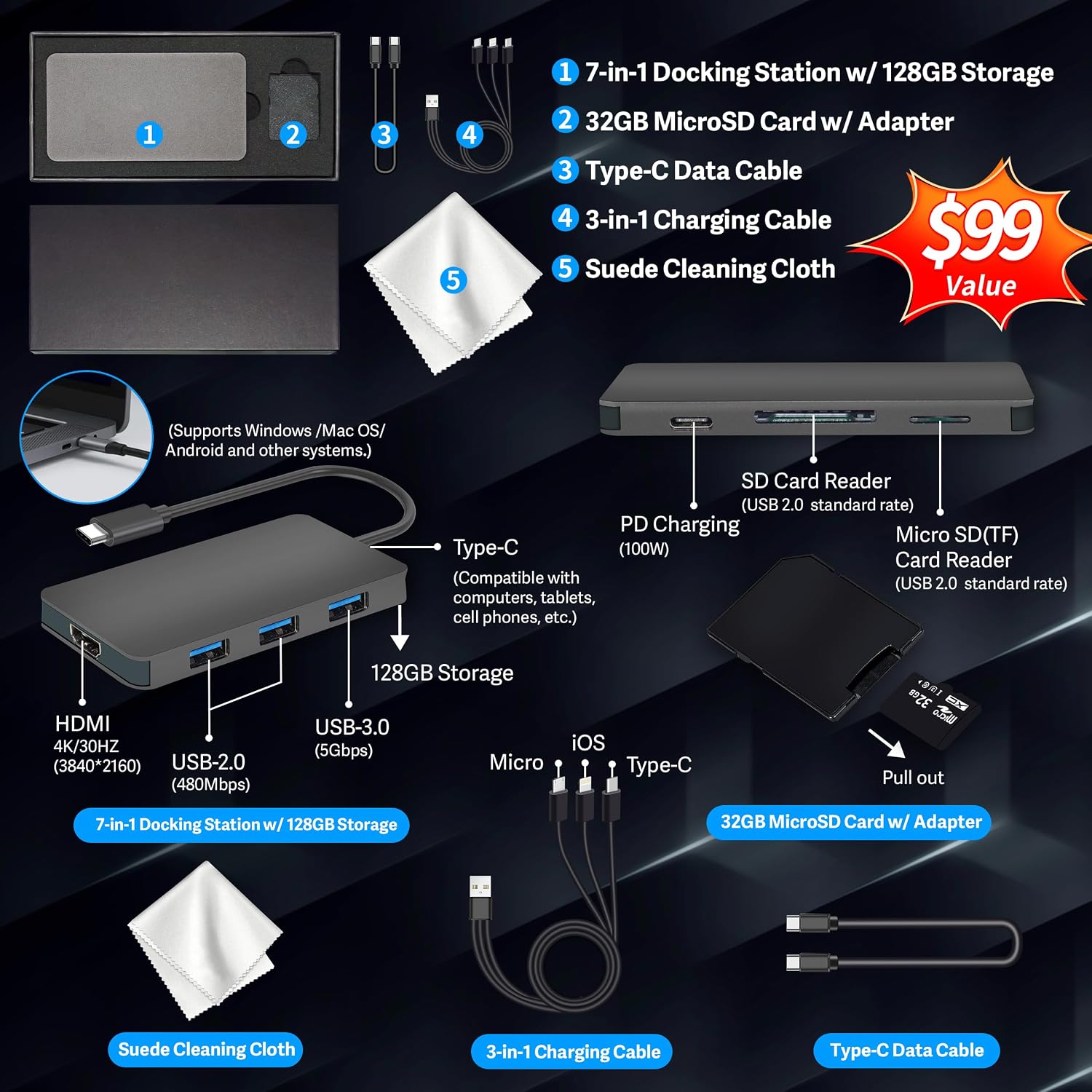 HP Stream 14' HD BrightView Laptop, Intel Celeron N150, 16GB RAM, 288GB Storage (128GB UFS + 160GB Docking Station Set), Intel UHD Graphics, 720p Webcam, Wi-Fi, 1 Year Office 365, Win 11 S, Silver