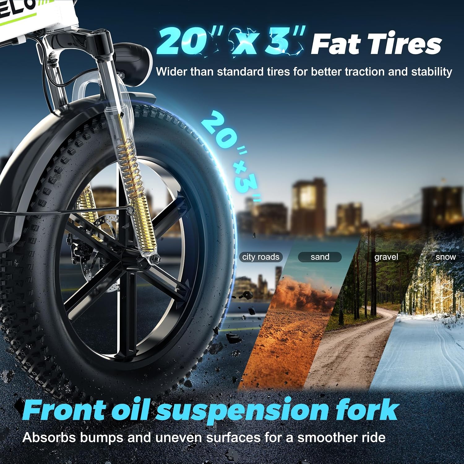 DriftGod Folding Electric Bike, 48V 20.8AH Large Removable Battery E Bike - 20'x3' Fat Tire - 80 Miles Max Range Ebike for Adults,Electric Bicycles for Commuter