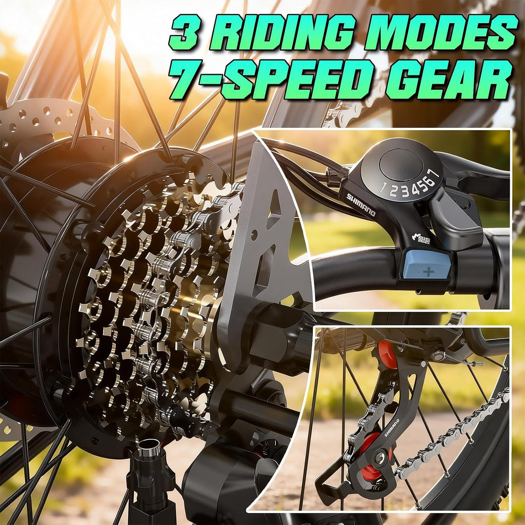 Electric Bike for Adults, 26' Commuter Ebikes with 7-Speed Gears, 25MPH Lightweight E Bike, 720W Peak Motor, 375Wh Removable Battery, 50 Miles Range, Electric Mountain Bicycle for All Terrain