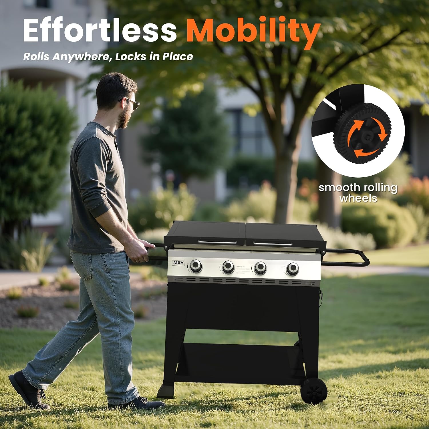 28 Inch Outdoor Flat Top Gas Propane Griddle with 3 Burners 36,000BTU,Powder Coated Steel Portable Gas Grill with Side Shelves for BBQ,Camping,Backyard