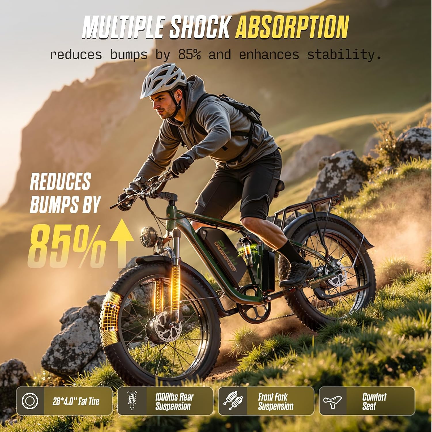 6000W Dual Motors Electric Bike for Adults,60V 20Ah 26' Fat Tire Ebike,50 mph up to 100 Miles Full Suspension Class 3 Electric Bicycle for Snow Off Road Mountain Hunting Commuter