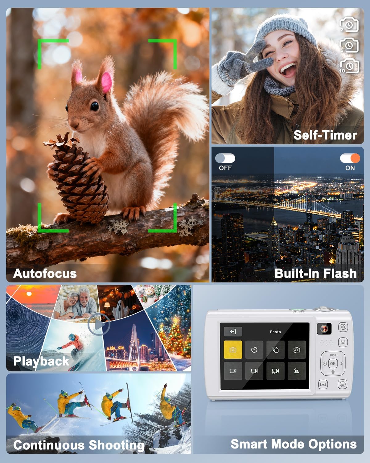 8K Digital Camera for Photography, 88MP WiFi Vlogging Camera for YouTube with Front Rear Lens, Autofocus, 16X Zoom, Compact Travel Cameras with Flash, Touch Screen, 64GB Card, 2 Batteries(White)