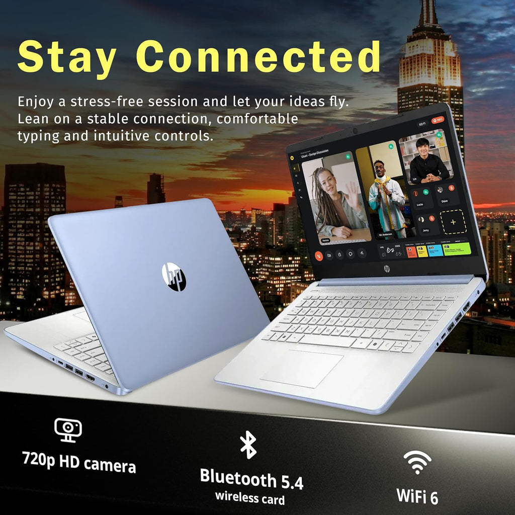 HP Stream 14' HD BrightView Laptop, Intel Celeron N150, 16GB RAM, 288GB Storage (128GB UFS + 160GB Docking Station Set), Intel UHD Graphics, 720p Webcam, Wi-Fi, 1 Year Office 365, Win 11 S, Blue