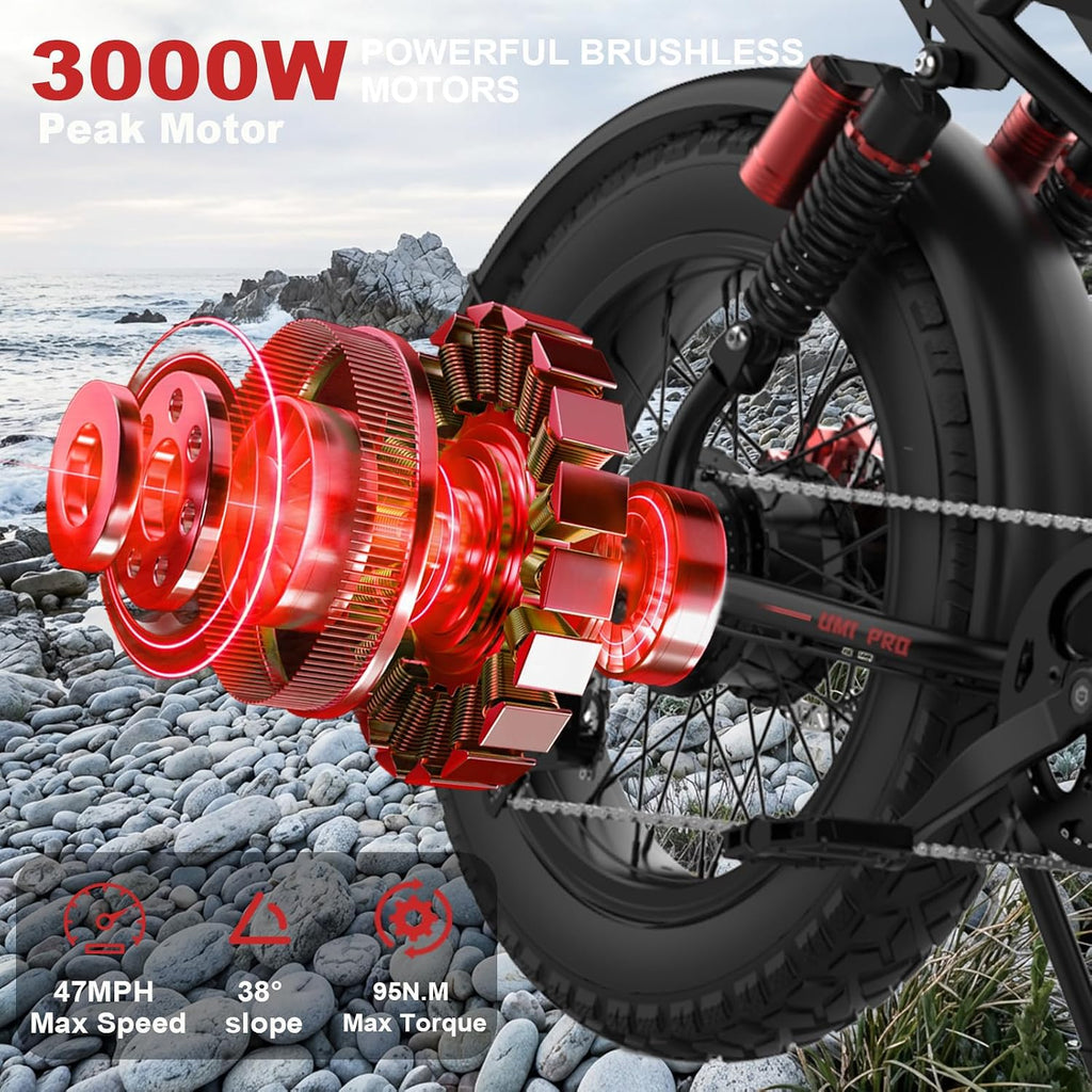 Likebike Electric Bike for Adults 1500W/2000W/3000W Peak,32/36/47MPH 20' Fat Tire Ebike, 48V 20AH/23AH/33Ah Removable Battery 7-Speed Full Suspension Mountain Bike Off Road Hydraulic Disc Brake