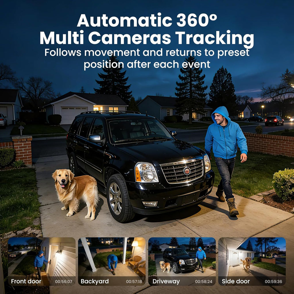 SOLIOM- 5MP Security Cameras Wireless Outdoor, No Subscription & Solar Powered,4-Cam Pack Cameras for Home Security with 360° Auto Motion Tracking, 3K Color Night Vision,5G & 2.4G Router Compatible