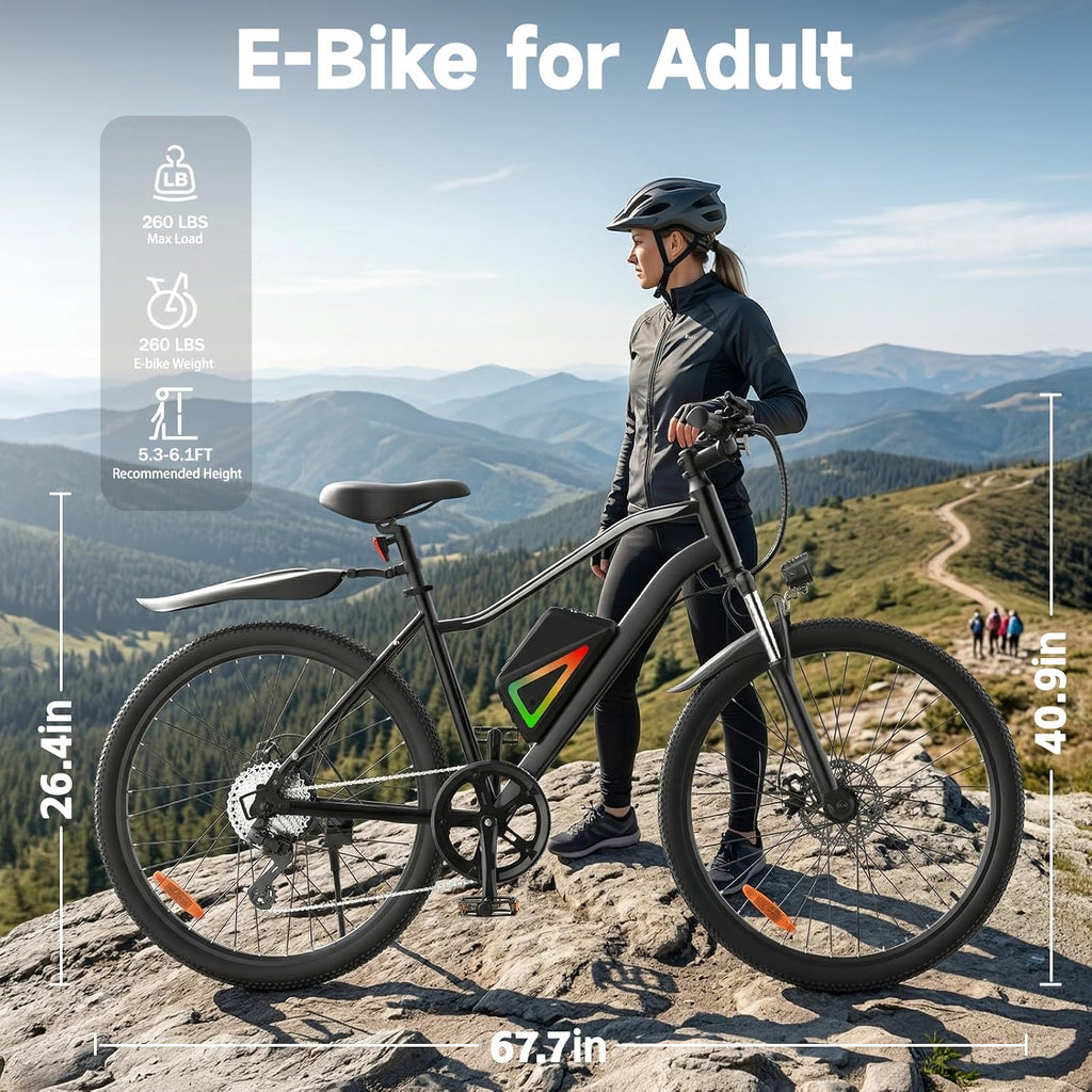 Electric Bike - Electric Bike for Adults, 1500w/1000W/750W Peak Motor, Up to 55 Miles, 20MPH EBike, 26'' Tires Lightweight E Bike for Commuting Mountain Road Sand