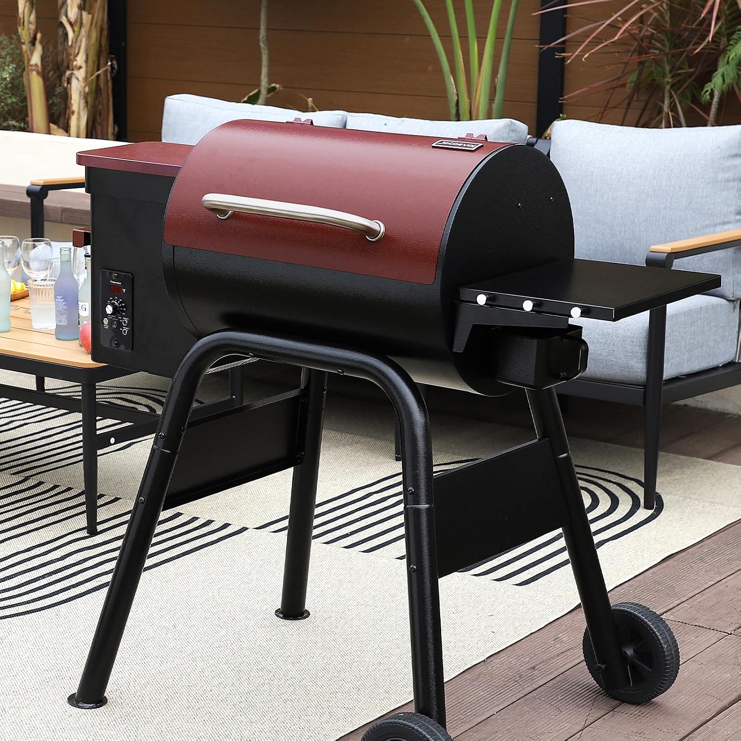 Jocoevol Pellet Smoker Grill Wood Pellet grill Electric Bbq Grills for Outdoor with Auto Feed & Pid Temperature Control 180-425°F, 456 Sq.In Cook Area, 6-In-1 Bbq Grill & Rain Cover For Backyard