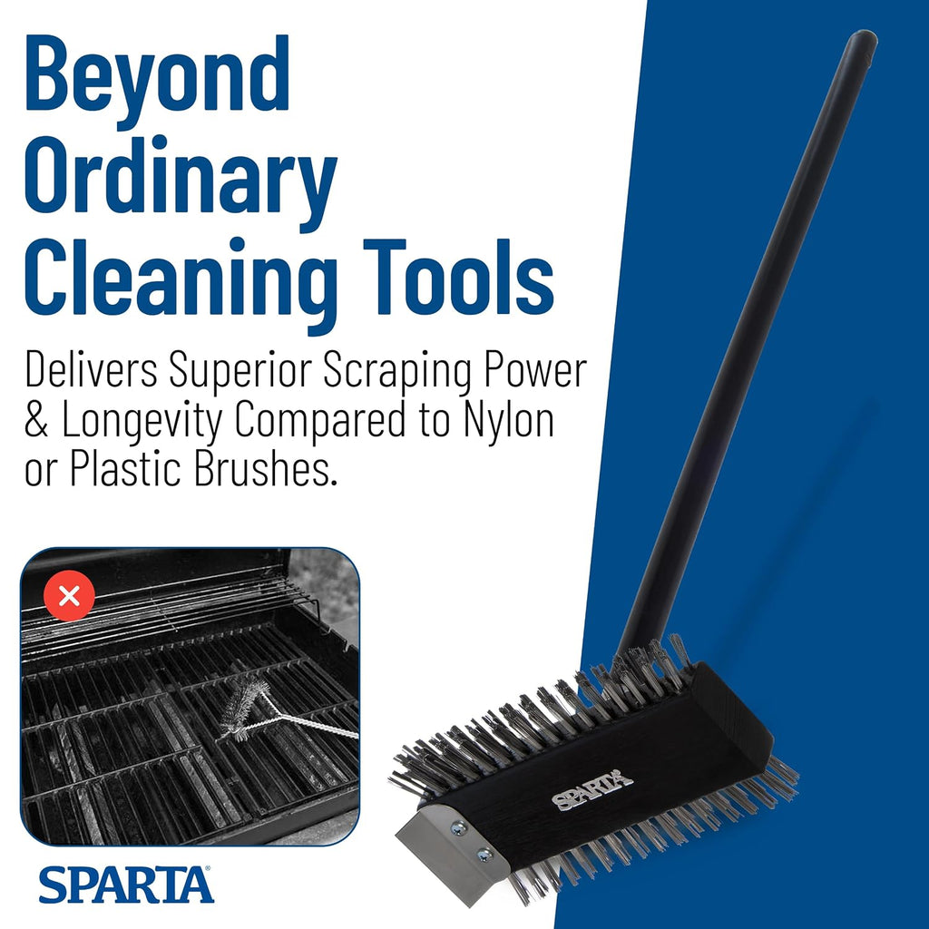 SPARTA 4029000 Stainless Steel Grill Brush, Grill Scraper With Metal Bristles, 30.5 Inches, Black, (Pack of 6)