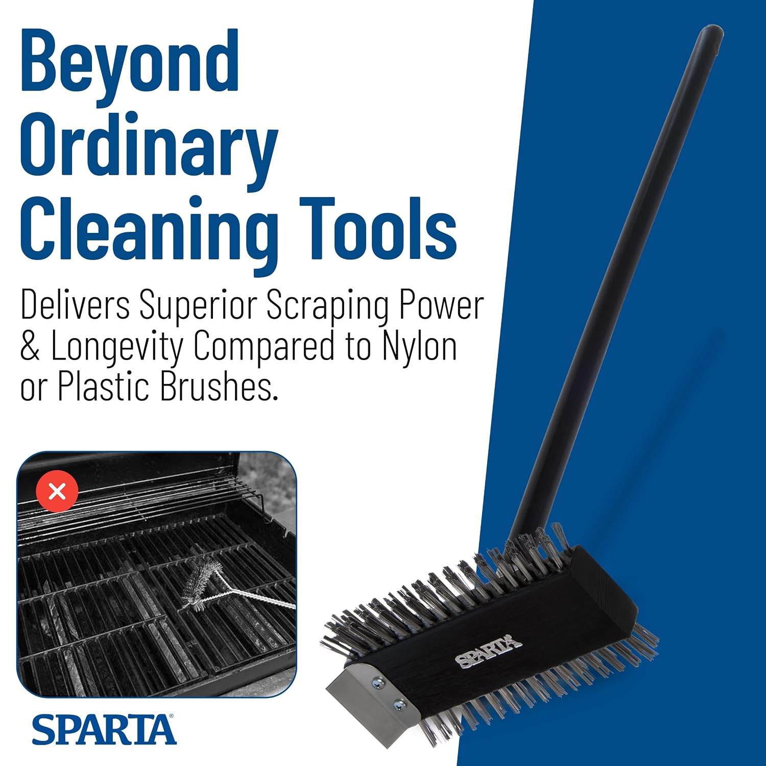 SPARTA 4029000 Stainless Steel Grill Brush, Grill Scraper With Metal Bristles, 30.5 Inches, Black, (Pack of 6)