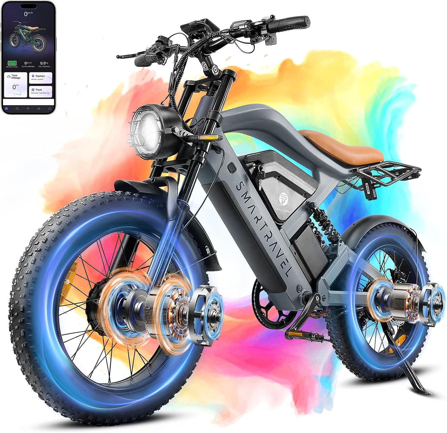 SMARTRAVEL 1200/3000W Adult Electric Bicycle,Dual Motor Electric Bike with 48V25Ah Dual Lithium Battery,70-92Miles Range,7 Speed Gears for Adults