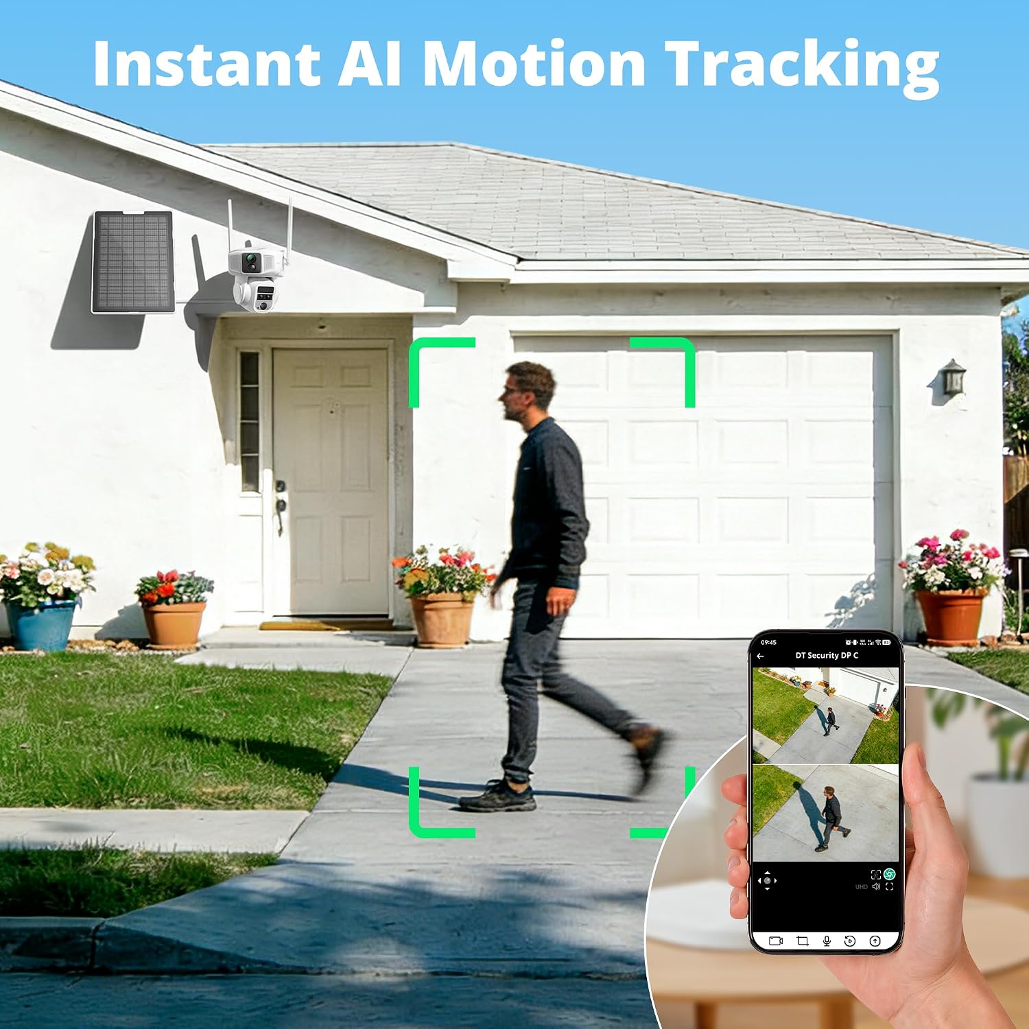 4G Cellular Security Camera, 4K Wireless Outdoor Solar Cam 3 Lens, LTE or WiFi 2 Mode, 10x Optical Zoom, 360° PTZ AI Tracking, Local Storage & 64G SD Card Included, 12000mAh 9W Bullet-PTZ Cam