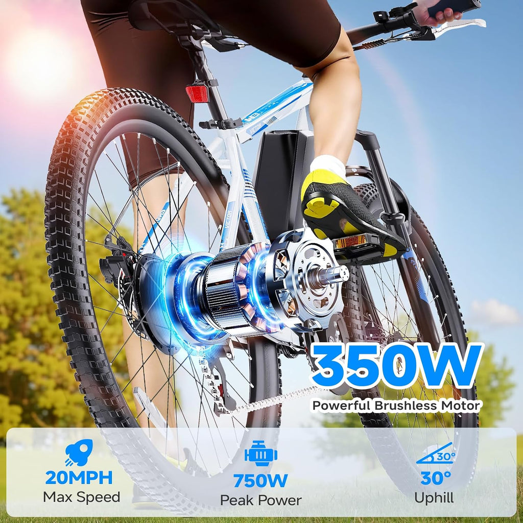 Totem Electric Bike for Adults, 750W Peak 26' Ebike for Men Women Teens with 375WH Babttery 21 Speed 20Mph, Up to 40Miles Front Suspension, Commuting E-Bike Mountain Bicycle