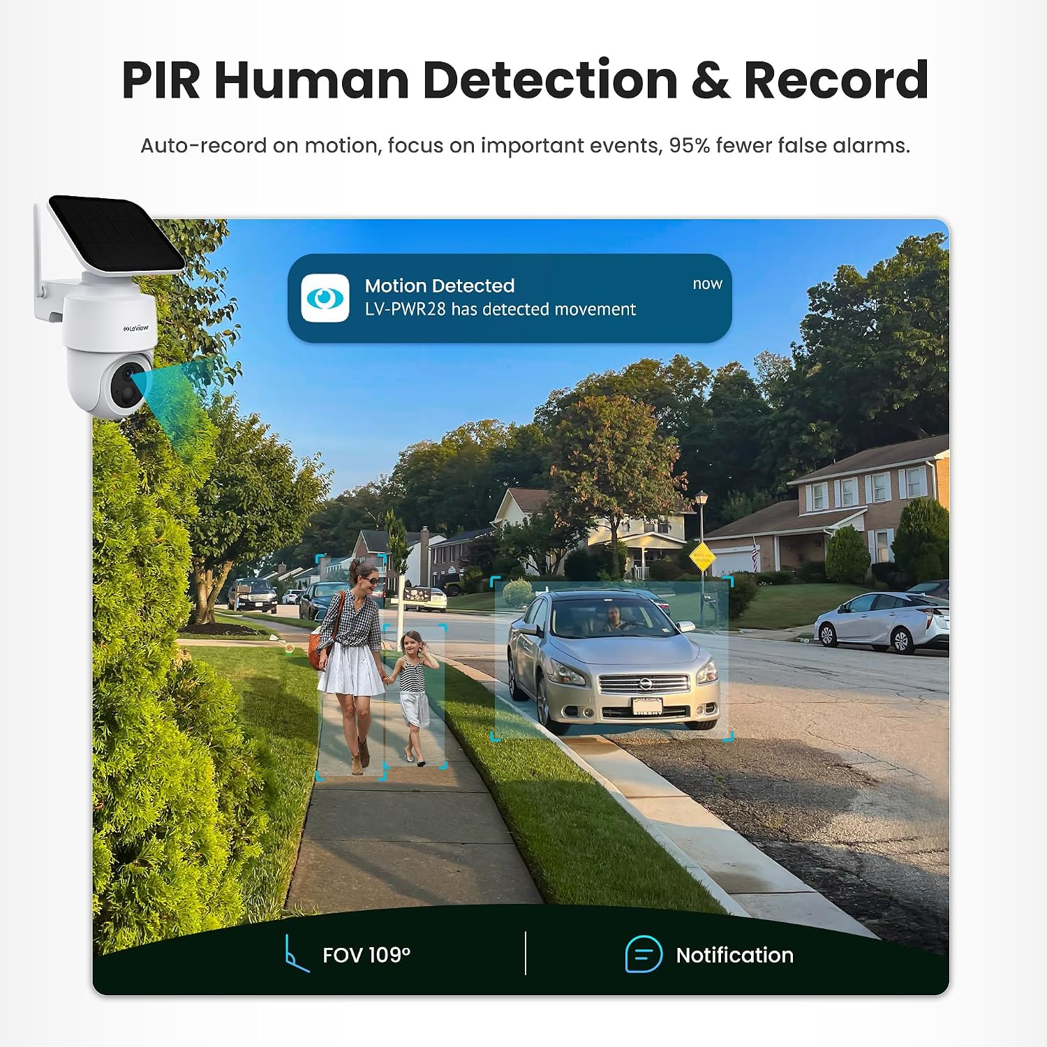 LaView 2K 3MP Solar Security Cameras Wireless Outdoor, Cameras for Home Security, 360° Pan & Tilt Rechargeable Battery Outdoor Camera, IP65, Color Night Vision, Two-Way Audio, Work with Alexa(2 Pack)