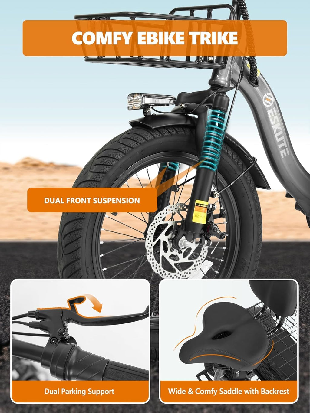 T300 Adults Electric Trike Bike, 1200W Peak Motor & 624Wh Removable Battery,18x3.0 Fat Tire Foldable 3-Wheel E-Bike with Step-Thru Design, Up to 65 Miles, Gift for Parents