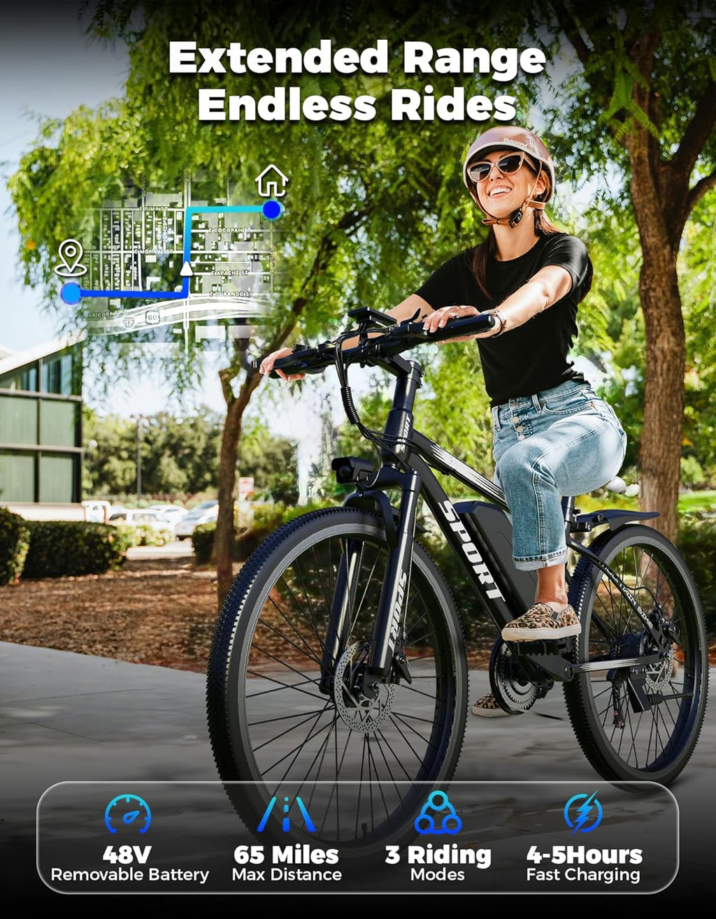 Misodo Electric Bike for Adults, 1500W Peak Mountain Ebike with 28 MPH, 65 Miles Range, 7 Speeds, 48V 10Ah Removable Battery 26' Ebike for Commute
