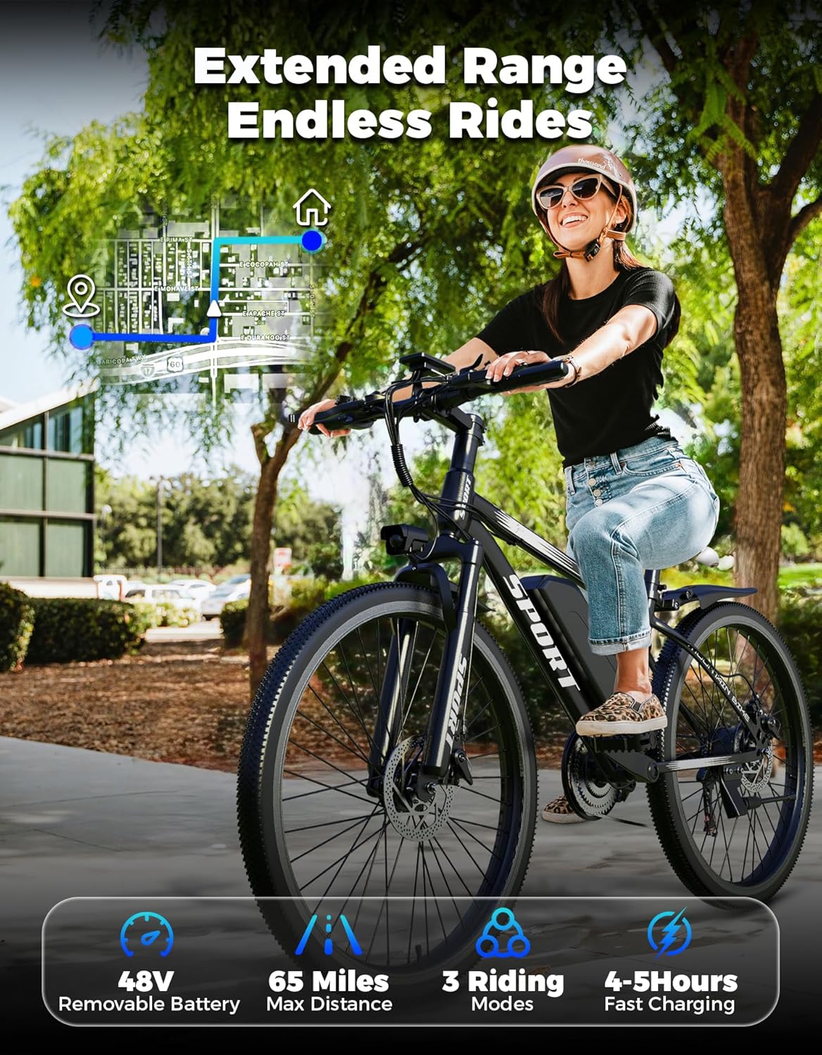 Misodo Electric Bike for Adults, 1500W Peak Mountain Ebike with 28 MPH, 65 Miles Range, 7 Speeds, 48V 10Ah Removable Battery 26' Ebike for Commute