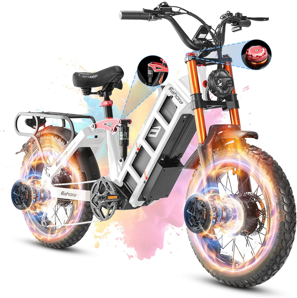 eAhora 2026 Juliet Pro 2 43-31Mph Electric Bike for Adults 5400W Dual Motor Ebike 60V/70Ah 48V/60Ah 200+Miles Long Range Electric Bicycle 20' Fat Tires Full Suspension Electric Mountain Bike