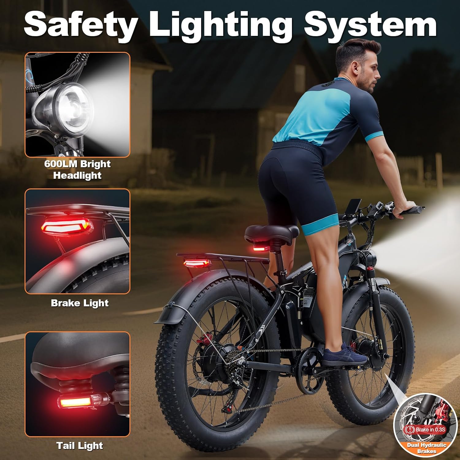 7000W Peak Dual-Motor-Ebike for Adults with 52V 34AH(1768Wh) Battery, 45MPH Fast E-Bike 100 Miles, 24' Fat Tire Electric Bike for Adults, Full Suspension Electric Bicycle Snow Off-Road (Black)