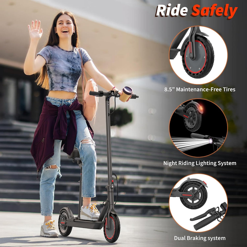 Electric Scooter, 350W-500W Motor, 19 MPH to 22MPH, 15-41 Miles Range, Dual Suspension, Dual Braking, App Control, Foldable Commuter E Scooter for Adults and Teens