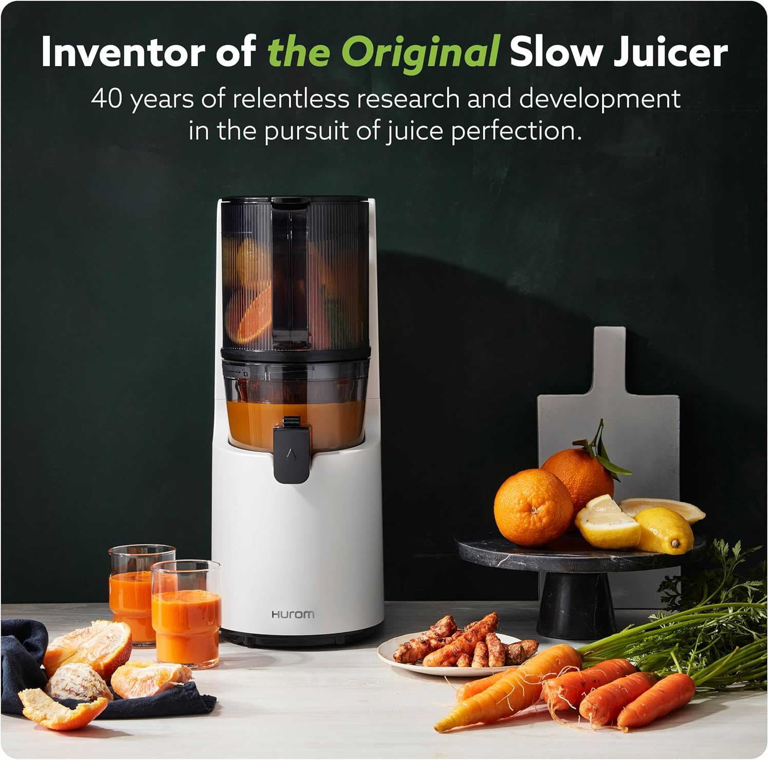 Hurom H200 Renewed Easy Clean Slow Juicer, Silver | Hands-Free | Hopper Fits Whole Produce | Quiet Motor | BPA Free | Easy Assembly | Cold Press Masticating Juicer
