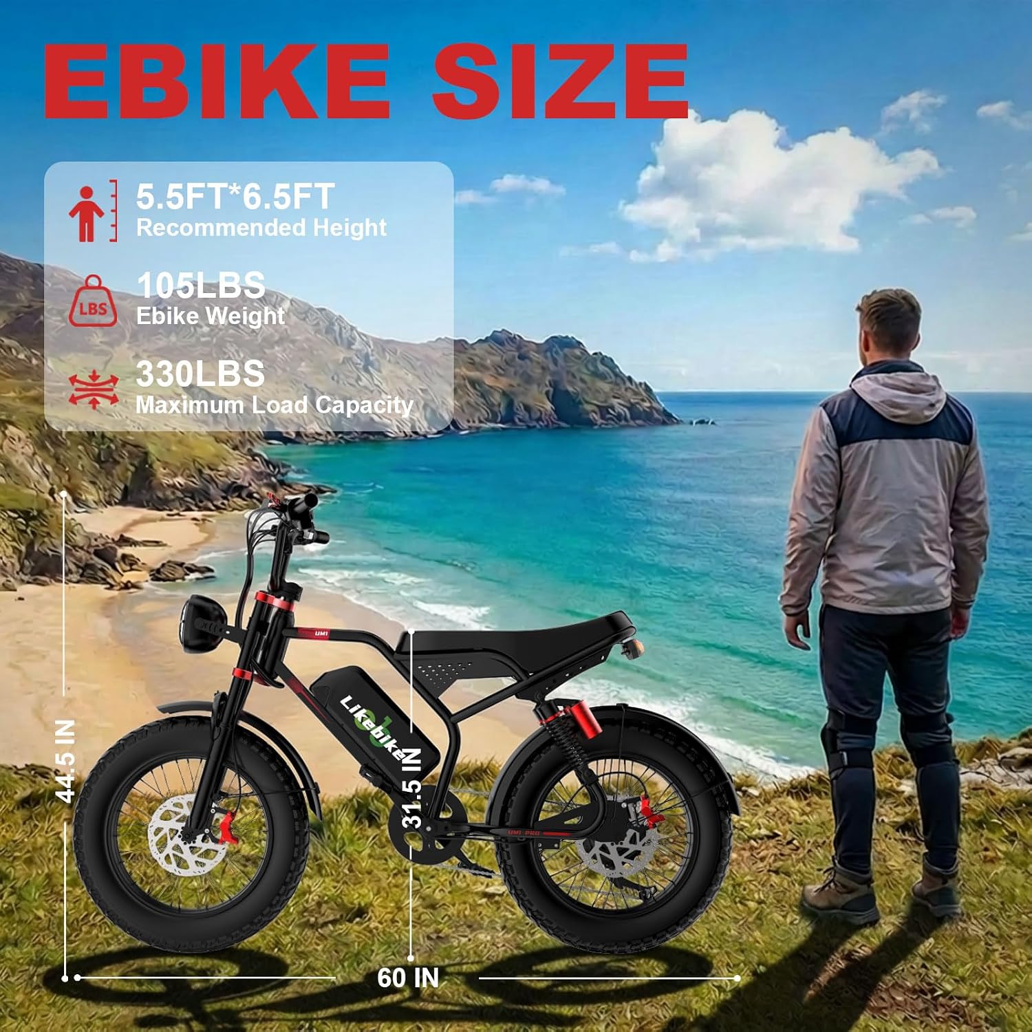Likebike Electric Bike for Adults 1500W/2000W/3000W Peak,32/36/47MPH 20' Fat Tire Ebike, 48V 20AH/23AH/33Ah Removable Battery 7-Speed Full Suspension Mountain Bike Off Road Hydraulic Disc Brake