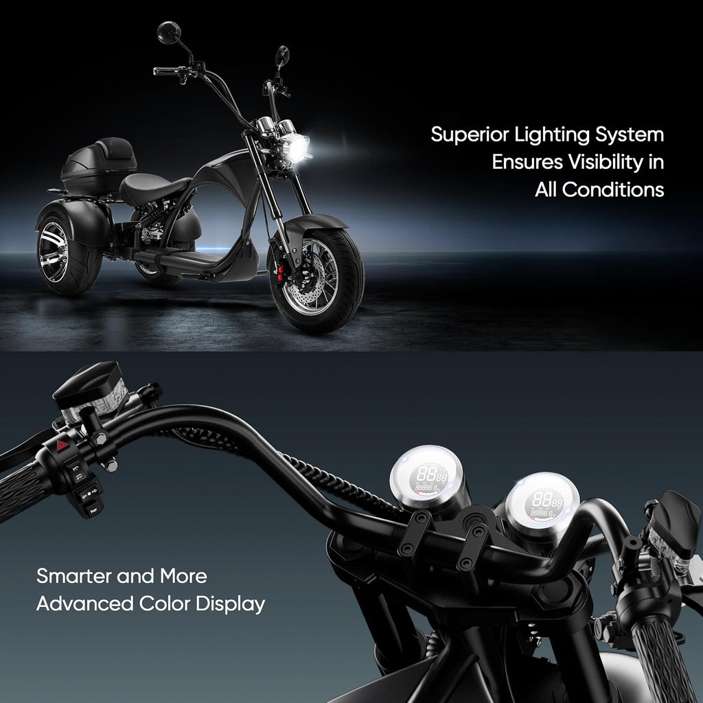 eAhora M1P Electric Trike for Adults, 2000W Brushless Motor 26MPH Electric Tricycle,60V 30AH Fast Charge Battery,F&R Disk Brake, Hydraulics Suspension,3 Wheel Electric Bikes