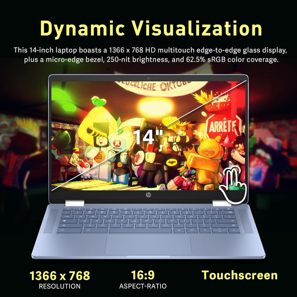 HP Chromebook x360 14' HD Touchscreen Laptop, Intel N200 Processor, 4GB RAM, 288GB Storage(128GB SSD+160GB Docking Station Set), Intel UHD Graphics, Webcam, Bluetooth, Wi-Fi 6, Chrome OS, Blue