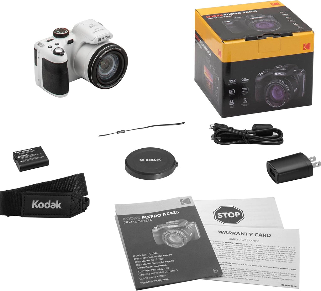 Kodak PIXPRO AZ425 Digital Camera + 32GB Memory Card + Camera Case (Black) + Battery + Charger + USB Card Reader + Table Tripod + Accessories (White)
