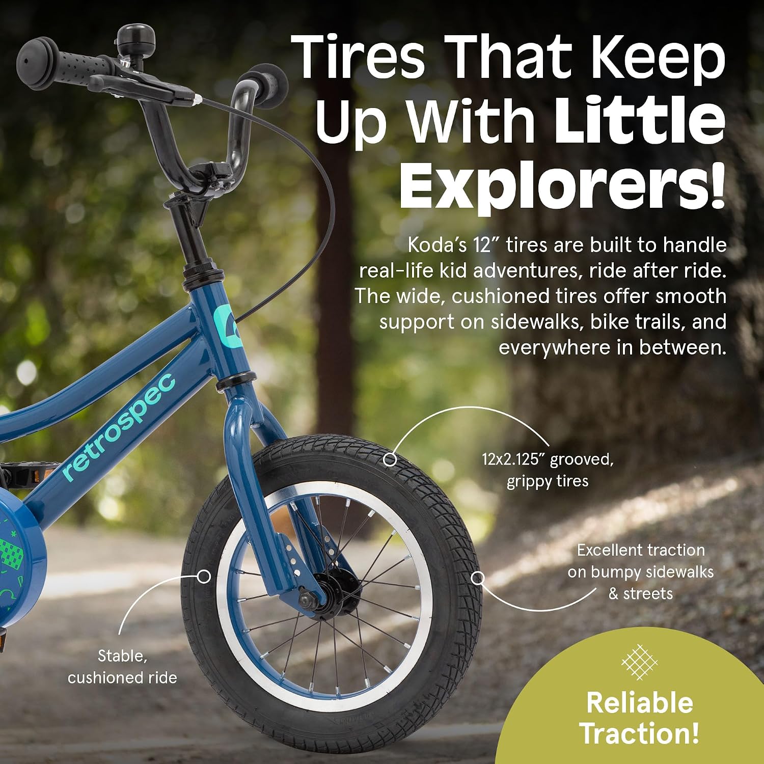 Retrospec Koda Plus Kids Bike for Boys & Girls Ages 2-3 Years - Children's Bicycle, Adjustable Seat & Handlebars, Removable Training Wheels, Front Hand Brakes, Rear Coaster Brake & Safety Bell