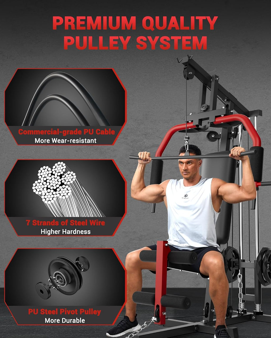 GarveeTech Home Gym Equipment, Workout Weight Machine with Cable Pulley System, 400 LBS Weight Capacity All in One Full Body Exercise Station for Strength Training, Multifunctional Compact Home Gym