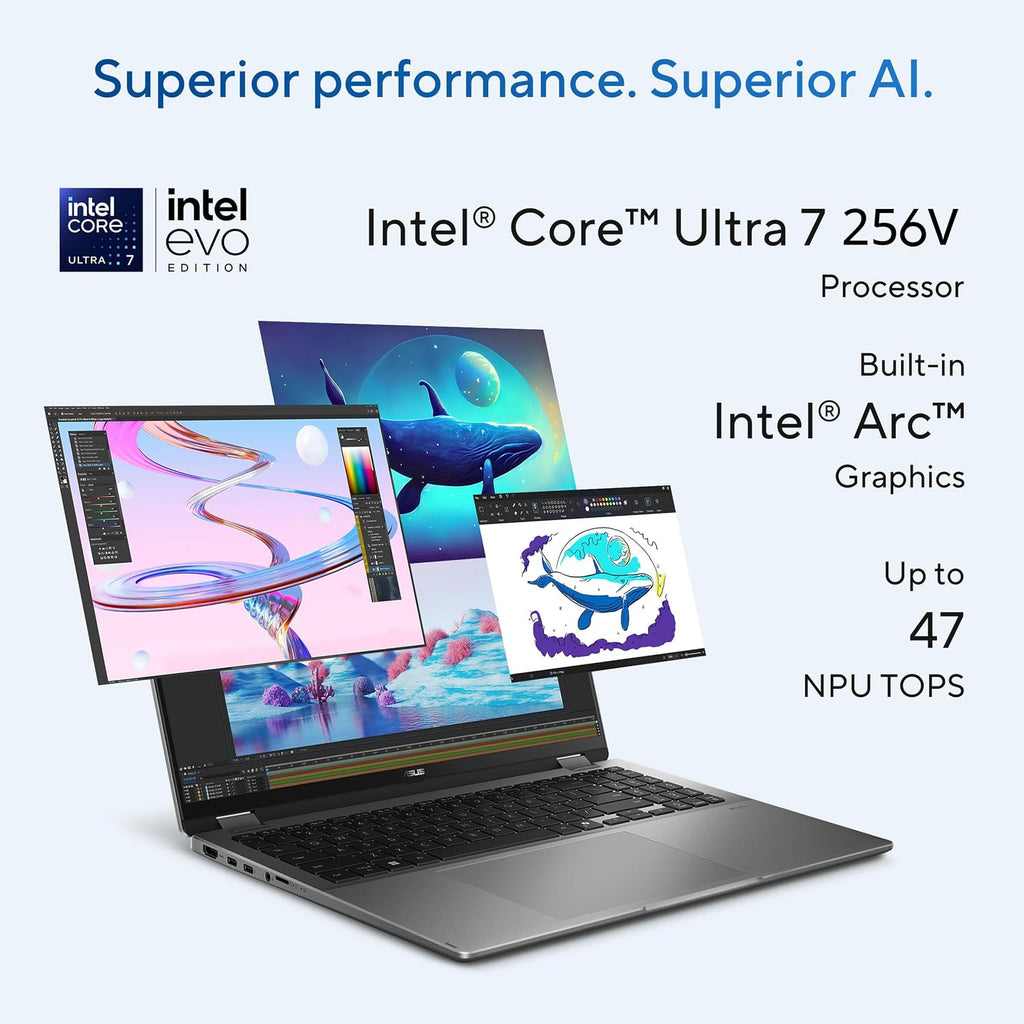 ASUS Vivobook 16 Flip Laptop (2026), Copilot+ PC, 16' 16:10 WUXGA OLED Touch Display, Intel® Core™ Ultra 7 256V Processor, Intel® Arc™ Graphics, 16GB RAM, 512GB SSD, WiFi 7, Windows 11 Home
